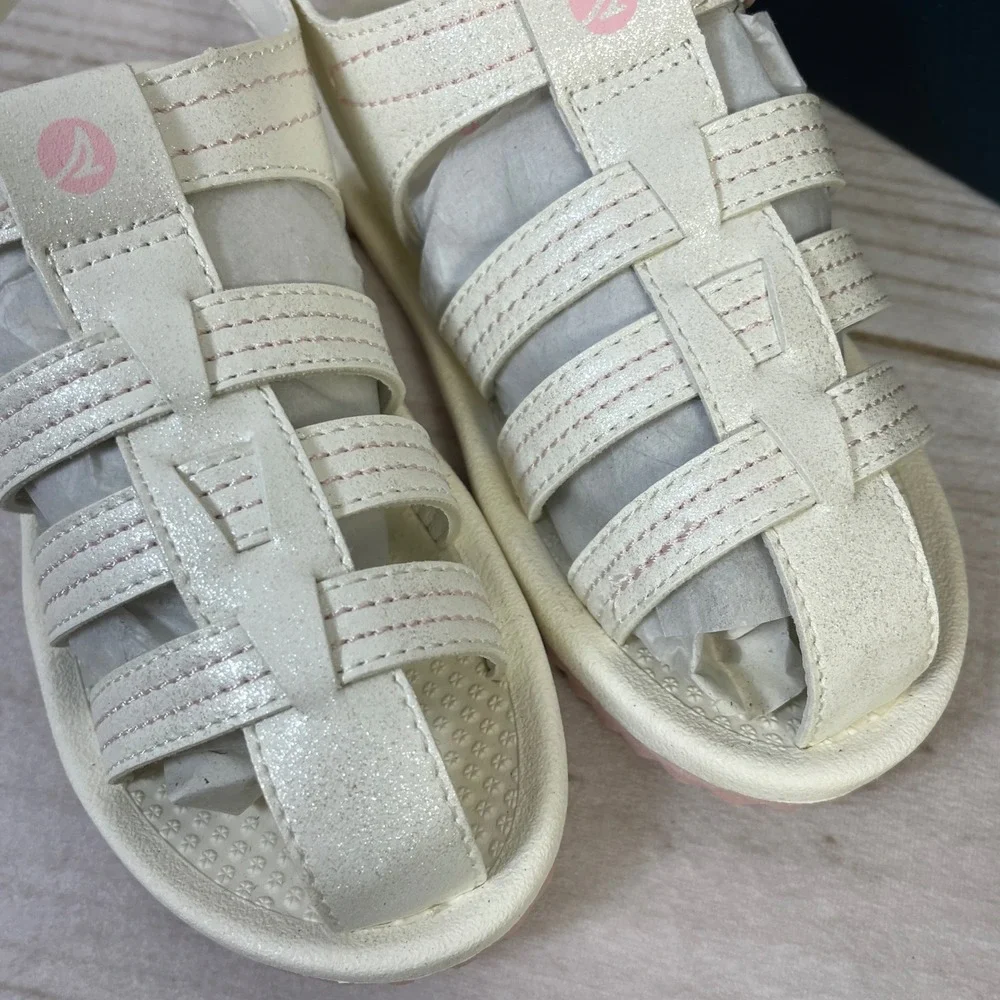 Sperry Skipper White Shimmer Pink Fisherman Sandals Kids Size 12M SOL167906